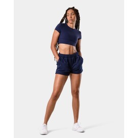 Kamo Fitness CozyTec Sweat Shorts Women High Waisted Lounge Comfy Casual Cotton Shorts with Pockets (Dark Iris, S)