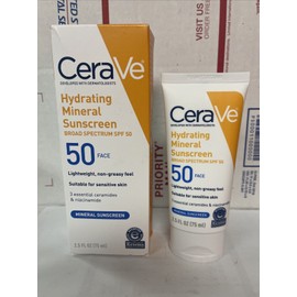 Cerave *2-Pack* CeraVe Hydrating Mineral Sunscreen SPF 50 for Face, 2.5oz, Exp 12/2027
