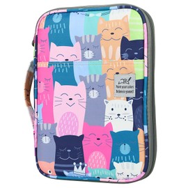 YOUSHARES 96 Slots Colored Pencil Case, Large Capacity Pencil Holder Pen Organizer Bag with Zipper for Prismacolor Watercolor Coloring Pencils, Gel Pens for Student & Artist (Learning Cat)