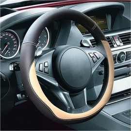 Funda de Cuero para Volante,Cubierta Volante Coche,Microfibra,Transpirable, Antideslizante,para decoración de Coche y protección de Volante,Niversal de 38cm (Beige)