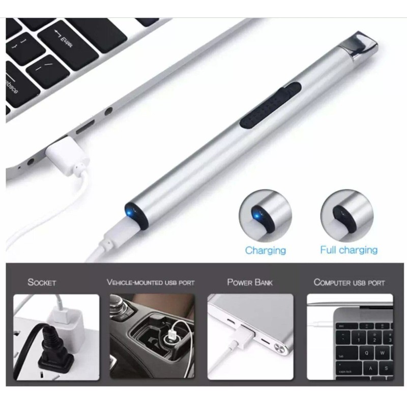 USB Rechargeable Arc Electric Candle Lighter Silver Pink