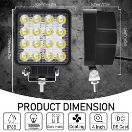 Dinfu LED Work Light, LED Headlight 12 V 48 W 4800 LM LED Spotlight 6000 K IP67 Spot & Flood Square Additional Headlight Tractor High Beam for Truck J-eep ATV UTV SUV Car 4x4 Forklift Light