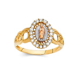 Savlano 18K Gold Plated Yellow White & Rose Tri Color Lady of Guadalupe Virgin Mary with Round Cut Cubic Zirconia Women Religious Ring (7)