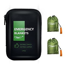 Frelaxy Emergency Blanket 2-Pack/4-Pack, Extra-Thick Extra-Large Space Blankets with Whistles, Storage Pouchs, and EVA case