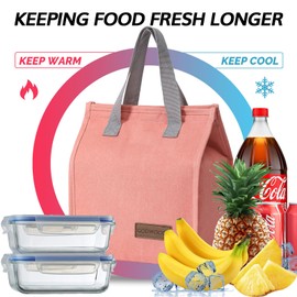 GODWOODS Insulated Lunch Bag for Women Men Large Lunch Box Container Reusable Leakproof Tote for Office, Work, Beach or Travel (Pink)