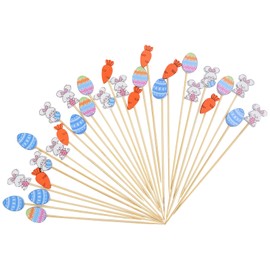 Easter Cocktail Picks 100PCS 4.7 Inch Fancy Bamboo Appetizer Toothpicks Party Supplies Decorations Fruit Skewers for Happy Easter day Party Decorations