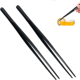 2Pcs Long Tweezers, 10in Kitchen Tongs for Cooking Repairing, Sea Food, Kitchen Tweezers for Cooking, Pasta, BBQ, Black Pasta for Cooking, Roasting, Dessert, Decorating Dishes and Serving