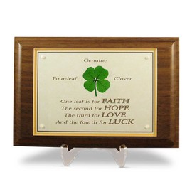 Clovers Online Walnut Plaque with a Genuine Four Leaf Clover
