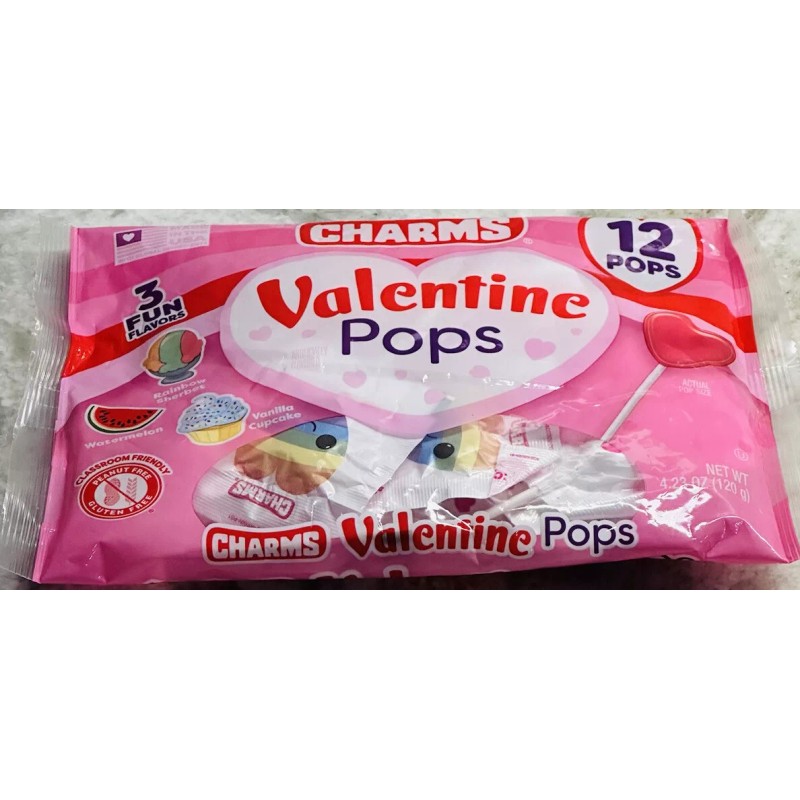 Charms 3 Flavors. Classroom Friendly 12 Valentine Pops. Glutten/Peanut Free.4.23