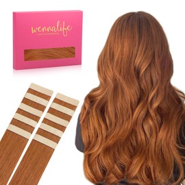 WENNALIFE Tape in Hair Extensions Human Hair Dirty Ginger Tape in Extensions, 10pcs 30g 20 inch Remy Invisible Tape Ins Straight Colored Soft Remy Hair Refill Set