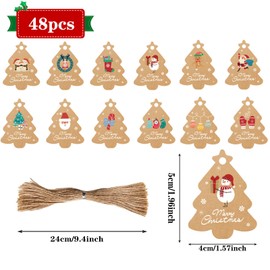 Gift Tags Christmas Kraft Paper, 48 Pieces Tree Decoration Christmas Tree Shape Gift Tags Kraft Paper with Cord Christmas for Decoration Christmas Gifts