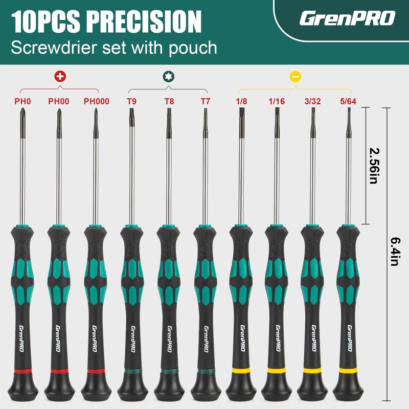 GRENPRO 10-Piece Precision Screwdriver Set, Magnetic Small Screwdrivers with Phillips,