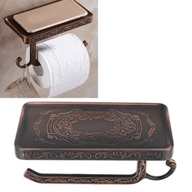 Vintage Toilet Paper Holder, Multipurpose Retro Paper Towel Rack Elegant Zinc Alloy Paper Roll Double Layer Bathroom Tissue Holder with Shelf Wall Mount for Bathroom Kitchen (A2)