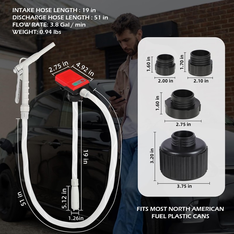 Baudelio Fuel Transfer Pump with Nozzle, AA Battery Powered/DC Power