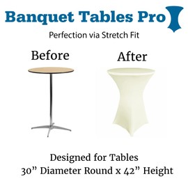 30 x 42 Inch Highboy Cocktail Stretch Spandex Table Cover (Ivory, 1)