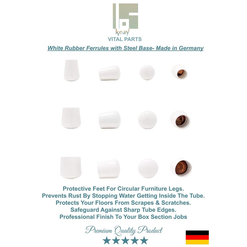 10mm Rubber Feet, White Tube End Caps, Pack of 4