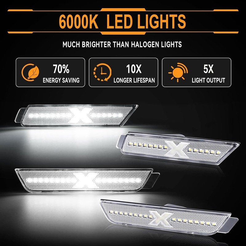 StylinPro White LED Side Marker Lights for 2010-2015 Chevy Camaro,