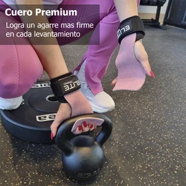 Elite Fitness Calleras de Cuero para Gimnasio, Protectores de Mano Tipo Straps, Ideales para Crossfit y Levantamiento de Pesas (Rosa)