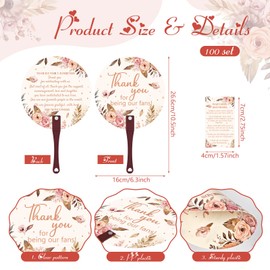 Cinrobiye 100 Set Wedding Party Favors for Guests，Wedding Hand Fans Bulk with Thank You Cards for Bridal Shower Party (Boho Floral)