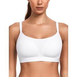Wingslove Sports Bra for Women Moisture-Wicking Wireless Yoga Bra with Breathable Mesh Adjustable Straps for Running Gym (White, 34DD)