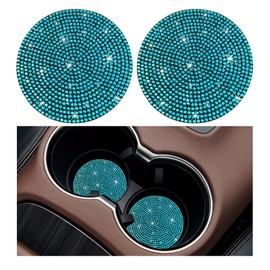 Ziciner 2PCS Bling Car Cup Holder Coaster, 2.73 Inch Anti-Slip Cup Insert Coasters, Crystal Rhinestone Auto Drink Cup Mat, Universal Interior Decor Car Accessories for Women Girls (Light Blue)