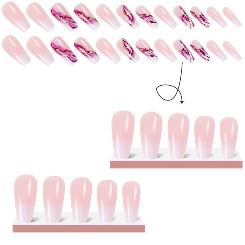SUREGONAILS Medium Coffin Press on Nails Artificial False Nails with