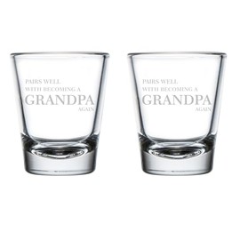 MIP Set of 2 Shot Glasses 1.75oz Shot Glass Pairs Well With Becoming A Grandpa Again Second Baby Announcement Pregnancy Announcement Grandfather