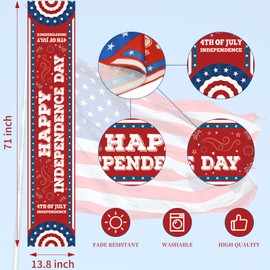 4th of July Table Runner Decorations - 71x13.8 Inch Linen Patriotic Table Runner for Fourth of July, Independence Day, Memorial Day, USA Flag Stars Pattern Table Cover for Home Party Decoration