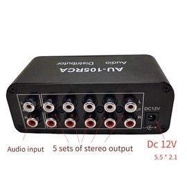 KUNLONGSKY 5CH Audio Distributor Stereo Audio Mixer 1 Input 5 Output RCA Splitter for Power Amplifier Active Audio Durable, 500404422