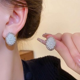 Cimenexe Bohemian Pearl Oval Earrings Silver Pearl Oval Stud Earrings Large Geometric Oval Pearl Earrings Minimalist Oval Pearl Earrings Jewelry for Women and Girls Gifts