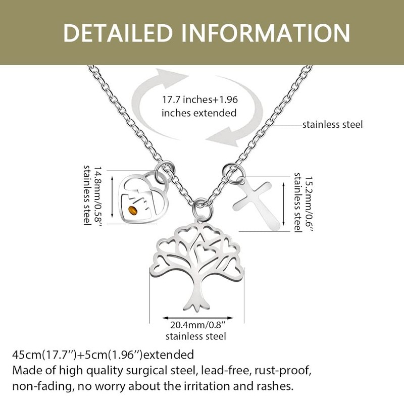 Uloveido Tree of Life Necklace Mustard Seed Cross Charms Religious