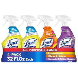 Lysol All Purpose Cleaner Spray, Multi-Purpose Disinfecting Spray, Kitchen & Bathroom Cleaner, Lemon Breeze, Lavender, Mango 32oz (Pack of 4)
