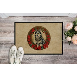 Caroline's Treasures DAC2299JMAT Alaskan Malamute Christmas Flowers Doormat Front Door Mat Indoor Outdoor Rugs for Entryway, Non Slip Washable Low Pile, 24H X 36W