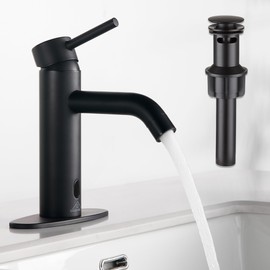 CASAINC Bathroom Faucet Matte Black Bathroom Sink Faucet Single Hole Motion Sensor Bathroom Faucet Single Handle Vanity Faucet- Sink Drain and Deck Plate Included