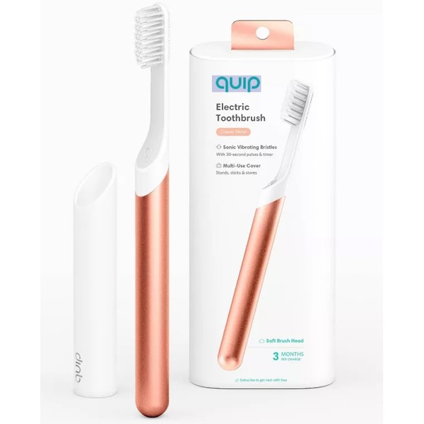 Quip Electric Toothbrush - Copper Metal - Electric Brush and Travel Cover Mount (New Edition)