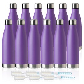 MEWAY 17oz Sport Water Bottle 12 Pack Vacuum Insulated Stainless Steel Sport Water Bottle Leak-Proof Double Wall Cola Shape Water Bottle,Keep Drinks Hot & Cold (Purple,12 Pack)