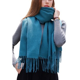 Wander Agio Womens Thick Blanket Scarf Long Shawl Large Scarves Cashmere Feel Double-side Pure Shiny Candy Color Lake Blue 29