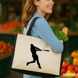 Huuraa Jute bag Baseball Gift shopper shopping bag Black 21 liters jute and cotton Baseball Attention