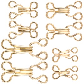 DC,CLISENCE 80 Pairs Sewing Hooks and Eyes Closure, 4 Sizes Gold Metal Clasps for Clothing, Detachable Bra Snap Hook Replacement for Shirts, Jeans, DIY Crafts - 9/12/14/16 mm