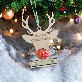 AXAHUHA Merry Christmas Reindeer Wooden Ornament with Money and Chocolate Holder, Money and Chocolate Ornament, Reindeer Christmas Tree Hanging Wooden Ornament Decoration (Wood) AX85