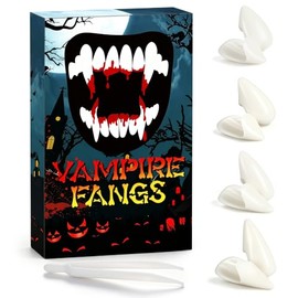 4 Pairs Halloween Vampire Teeth Set, Fake Fangs in 4 Sizes with Adhesive & Tweezer, Realistic Costume Accessories for Halloween Cosplay Accessories Make-up Props Party Decoration Favors