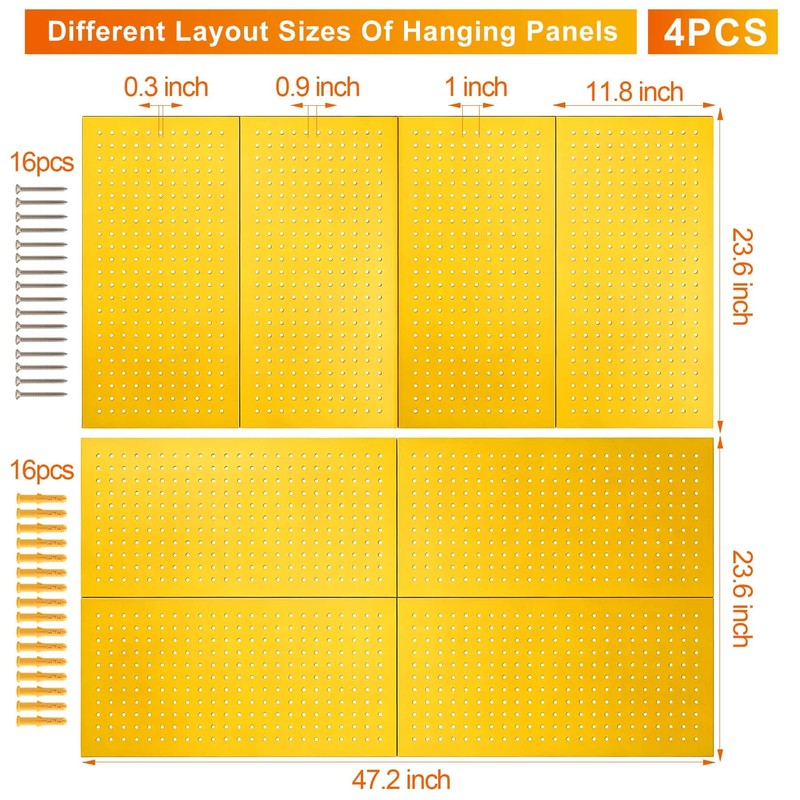 Chinrose Metal Pegboard Panels, Yellow, Heavy Duty