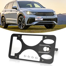 Front Bumper Tow Hook License Plate Mount Bracket Compatible with Volkswagen Tiguan 2018-2023, No Drill Plate Holder, Front License Plate Bracket