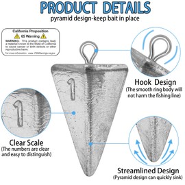 Fishing Weights Pyramid Sinkers Kit Bullet Fishing Weights Sinkers for Ocean Saltwater Surf Fishing - Essential Tackle Set in 1oz, 2oz, 3oz, 4oz Sizes