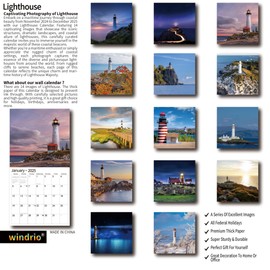2025 Wall Calendar,Calendar 2025, November 2024 - December 2025, Wall Calendar Lighthouses, 12" x 24" Opened,Full Page Months Thick & Sturdy Paper for Calendar Organizing & Planning