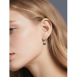 KANNSOAR Tahitian Black Pearl Earrings AAAA 18K White Gold Plated Sterling Silver Bow Stud Drop Dangle Earrings for Women Wife Mom Jewelry Valentine Gift for Anniversary Birthday Christmas