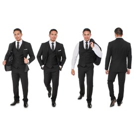 King Formal Wear Elegant Men's Black Two Button Three Piece Suit (40 Long)