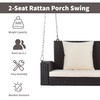 2-Person Wicker Hanging Porch Swing, Outdoor Patio Rattan Bench Loveseat