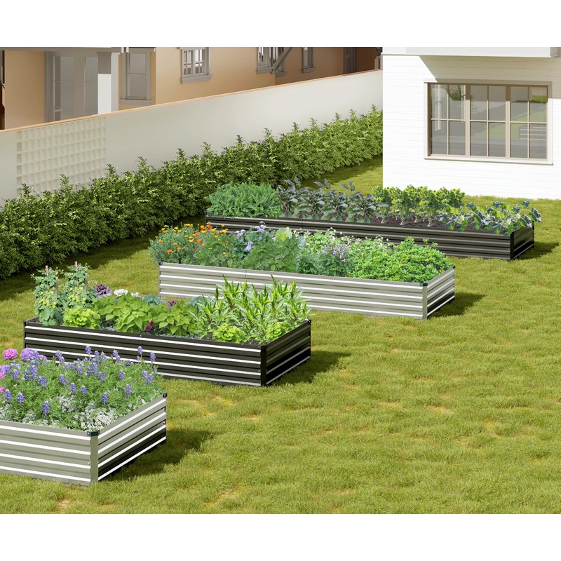 2PCS 12x3x1ft Galvanized Raised Garden Bed,Outdoor Planter Box Metal Patio