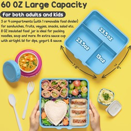 Fimibuke Bento lunch Box Set for Kids Adult with 8oz Insulated Food Jar, Lunch Bag & Sauce Cup, Leakproof Dishwasher Safe Toddler Lunch Food Container with 3-4 Compartment for School Girls Boys